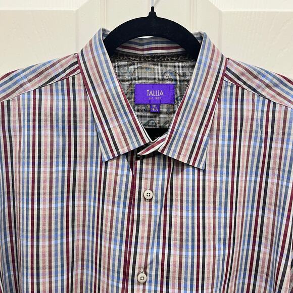 Tallia | Men's XXL 18.5 Gingham Striped Flip Cuff Button Down Shirt Paisley Gray - Picture 6 of 13